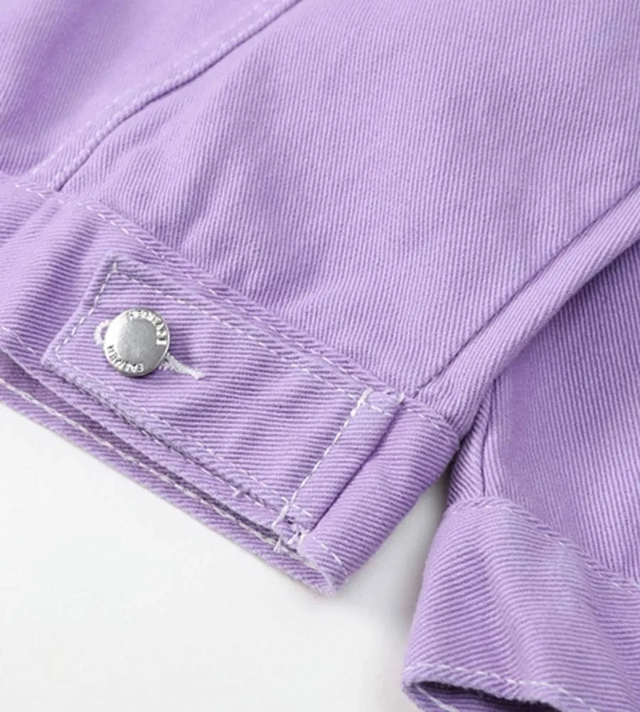 LifeShe Women's Denim Jacket White Jean Jackets Coat Purple