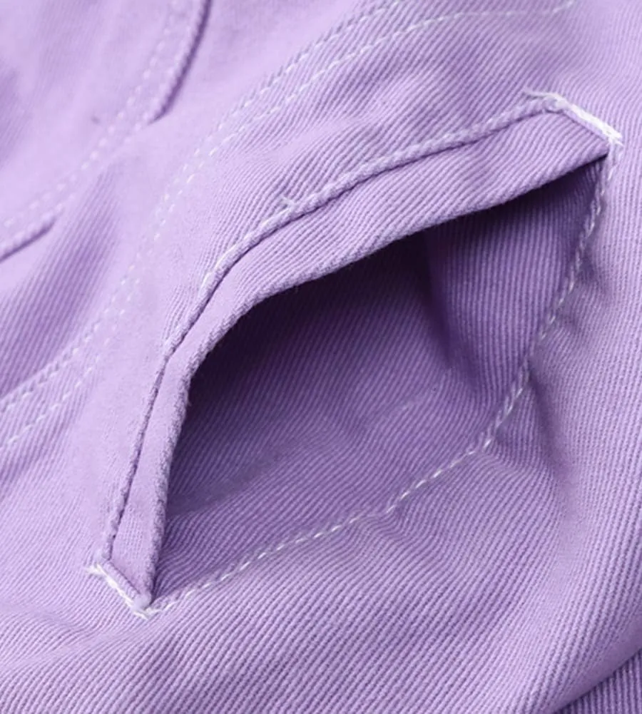 LifeShe Women's Denim Jacket White Jean Jackets Coat Purple