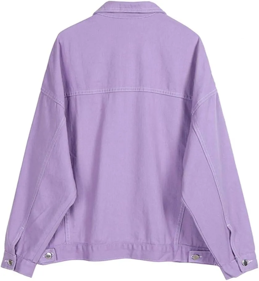 LifeShe Women's Denim Jacket White Jean Jackets Coat Purple