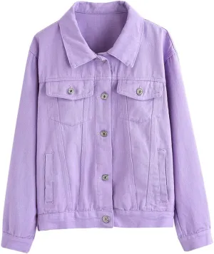 LifeShe Women's Denim Jacket White Jean Jackets Coat Purple