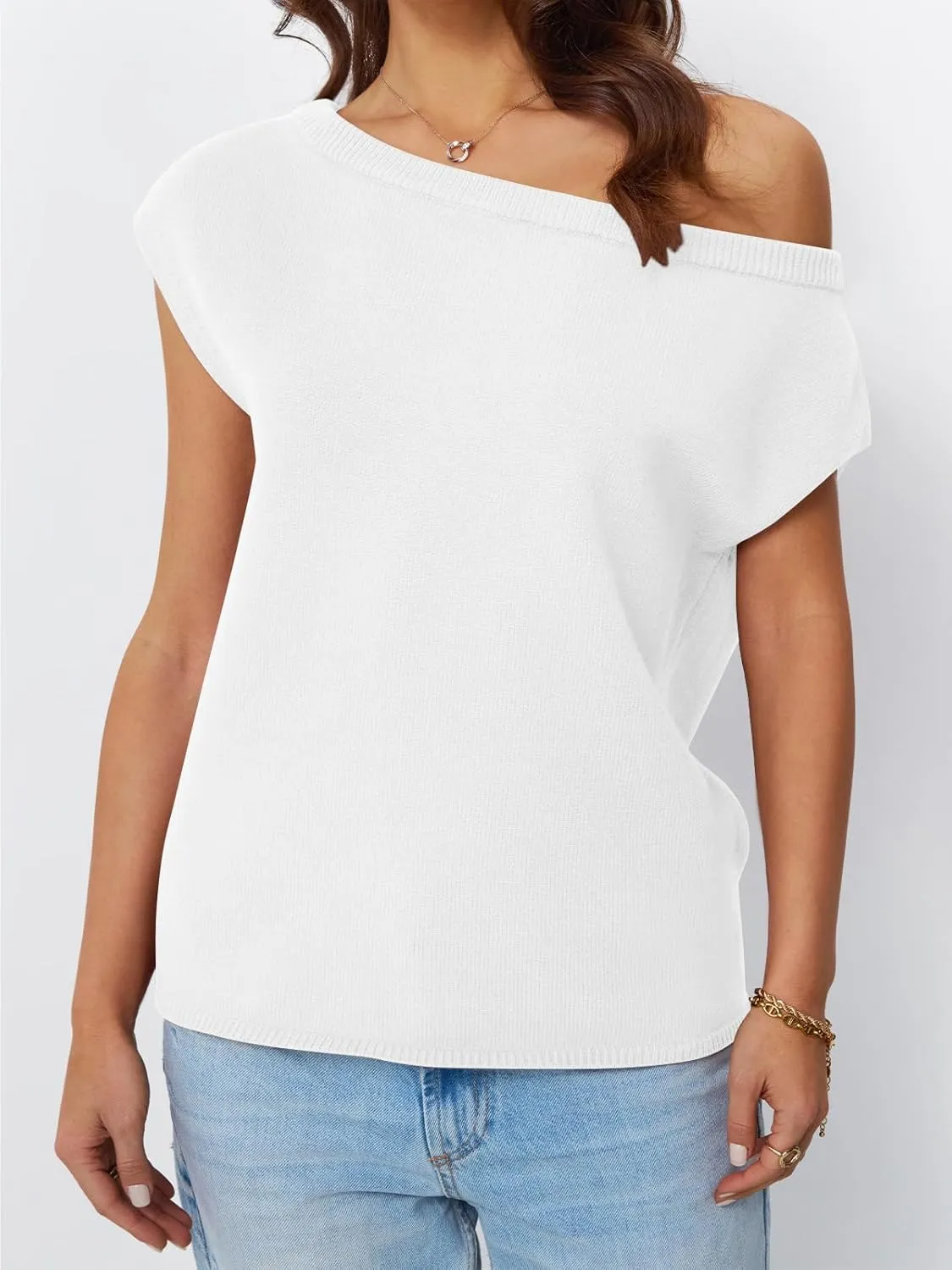 LILLUSORY Womens Summer Fashion Off The Shoulder Sweaters Vacation Trendy Going Out Tops Lightweight Knit Pullover 2025