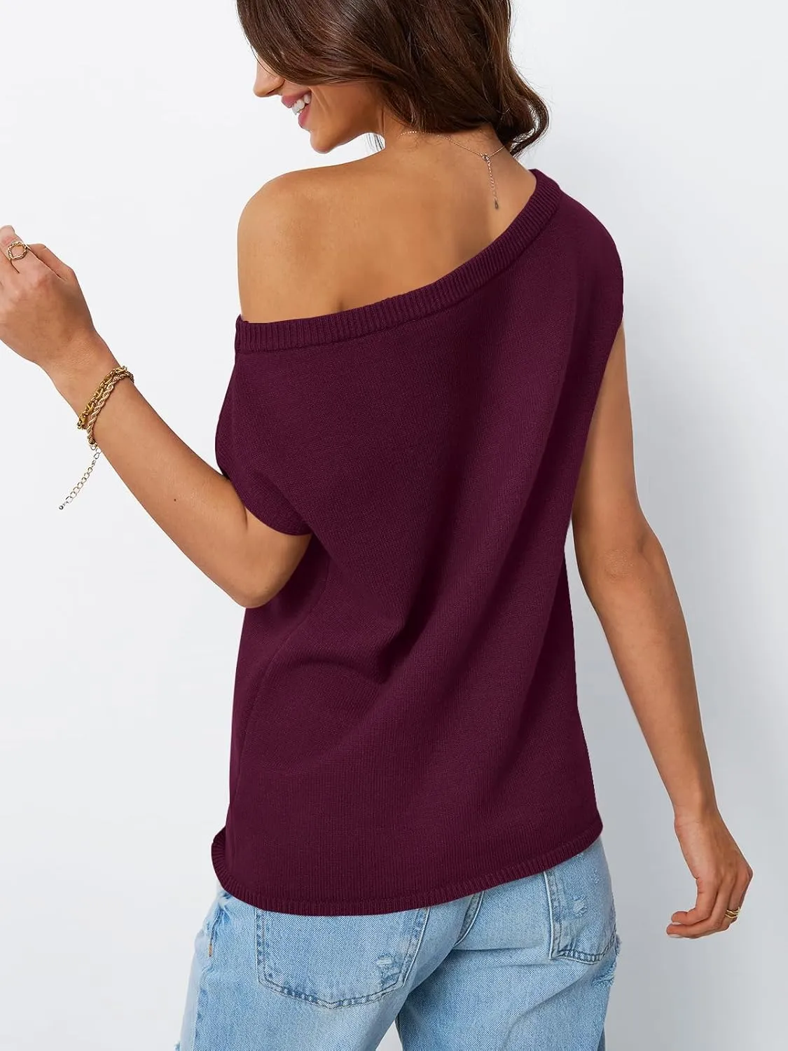 LILLUSORY Womens Summer Fashion Off The Shoulder Sweaters Vacation Trendy Going Out Tops Lightweight Knit Pullover 2025