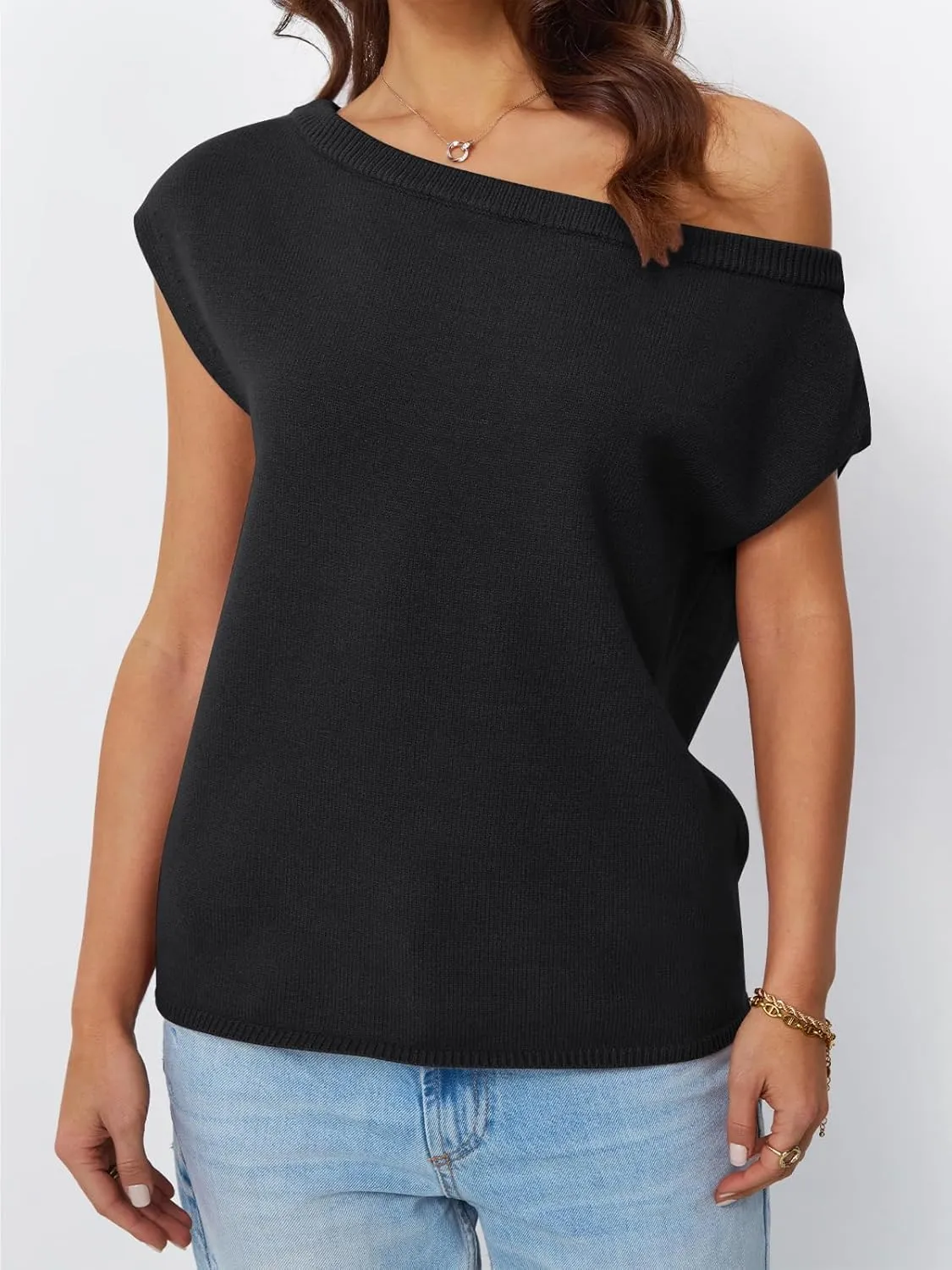 LILLUSORY Womens Summer Fashion Off The Shoulder Sweaters Vacation Trendy Going Out Tops Lightweight Knit Pullover 2025