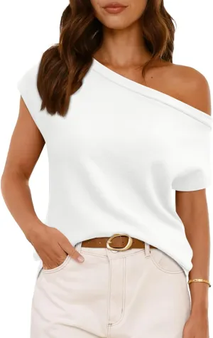 LILLUSORY Womens Summer Fashion Off The Shoulder Sweaters Vacation Trendy Going Out Tops Lightweight Knit Pullover 2025