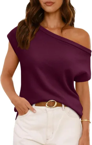 LILLUSORY Womens Summer Fashion Off The Shoulder Sweaters Vacation Trendy Going Out Tops Lightweight Knit Pullover 2025