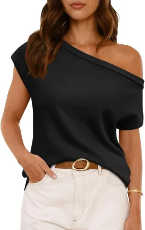 LILLUSORY Womens Summer Fashion Off The Shoulder Sweaters Vacation Trendy Going Out Tops Lightweight Knit Pullover 2025