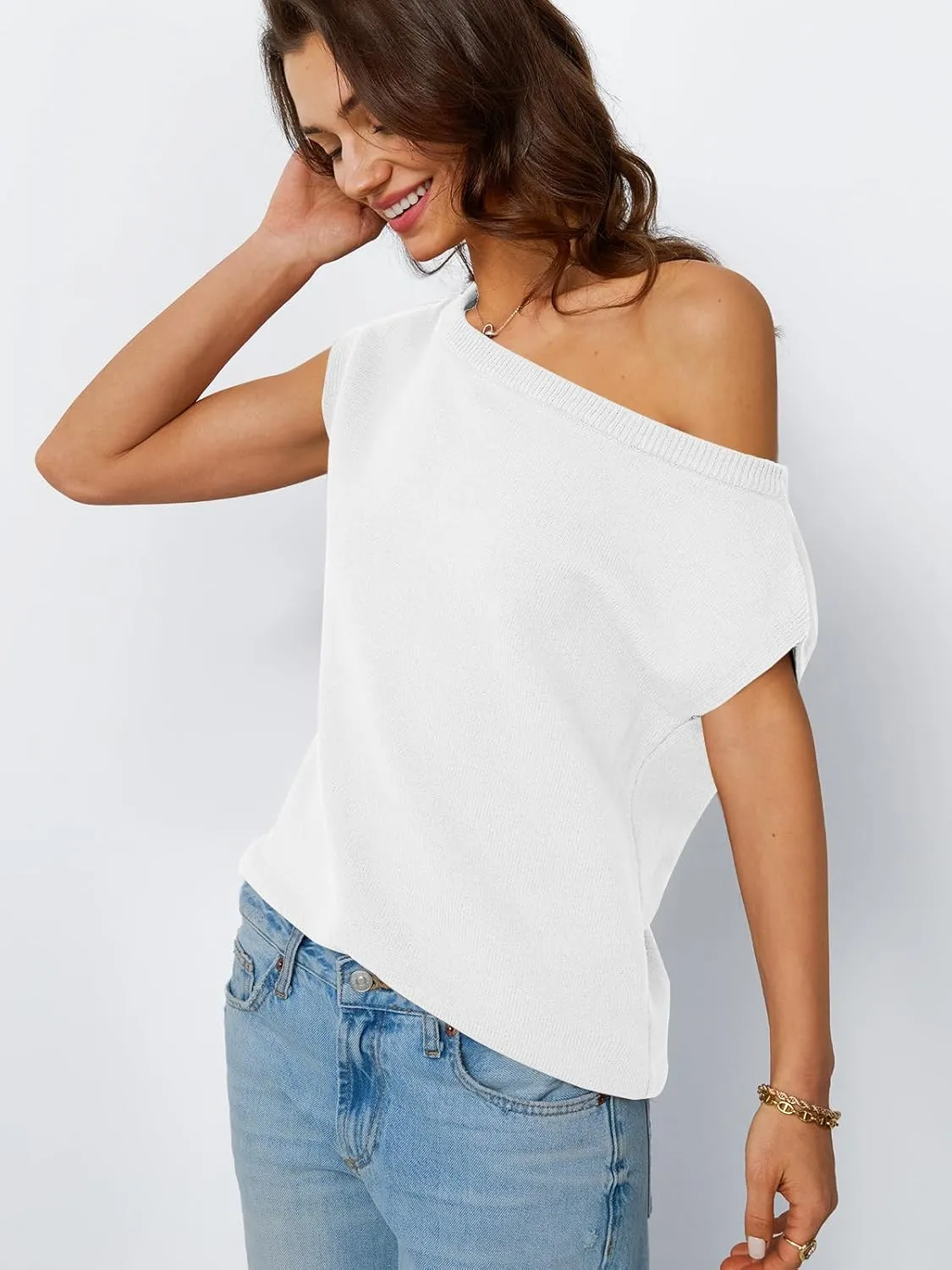 LILLUSORY Womens Summer Fashion Off The Shoulder Sweaters Vacation Trendy Going Out Tops Lightweight Knit Pullover 2025