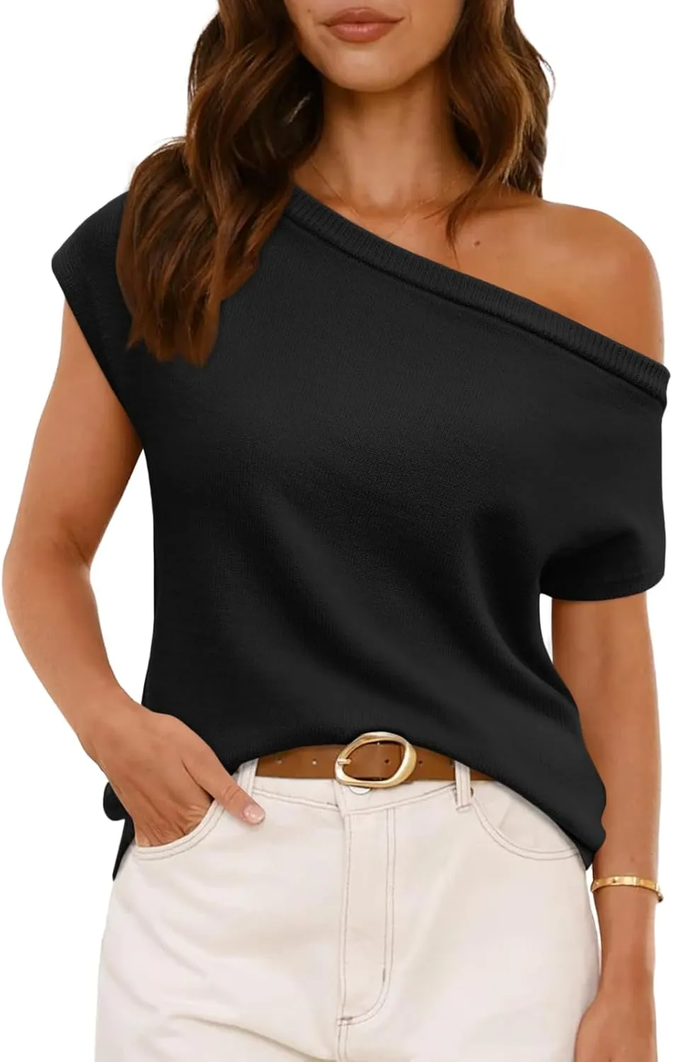 LILLUSORY Womens Summer Fashion Off The Shoulder Sweaters Vacation Trendy Going Out Tops Lightweight Knit Pullover 2025