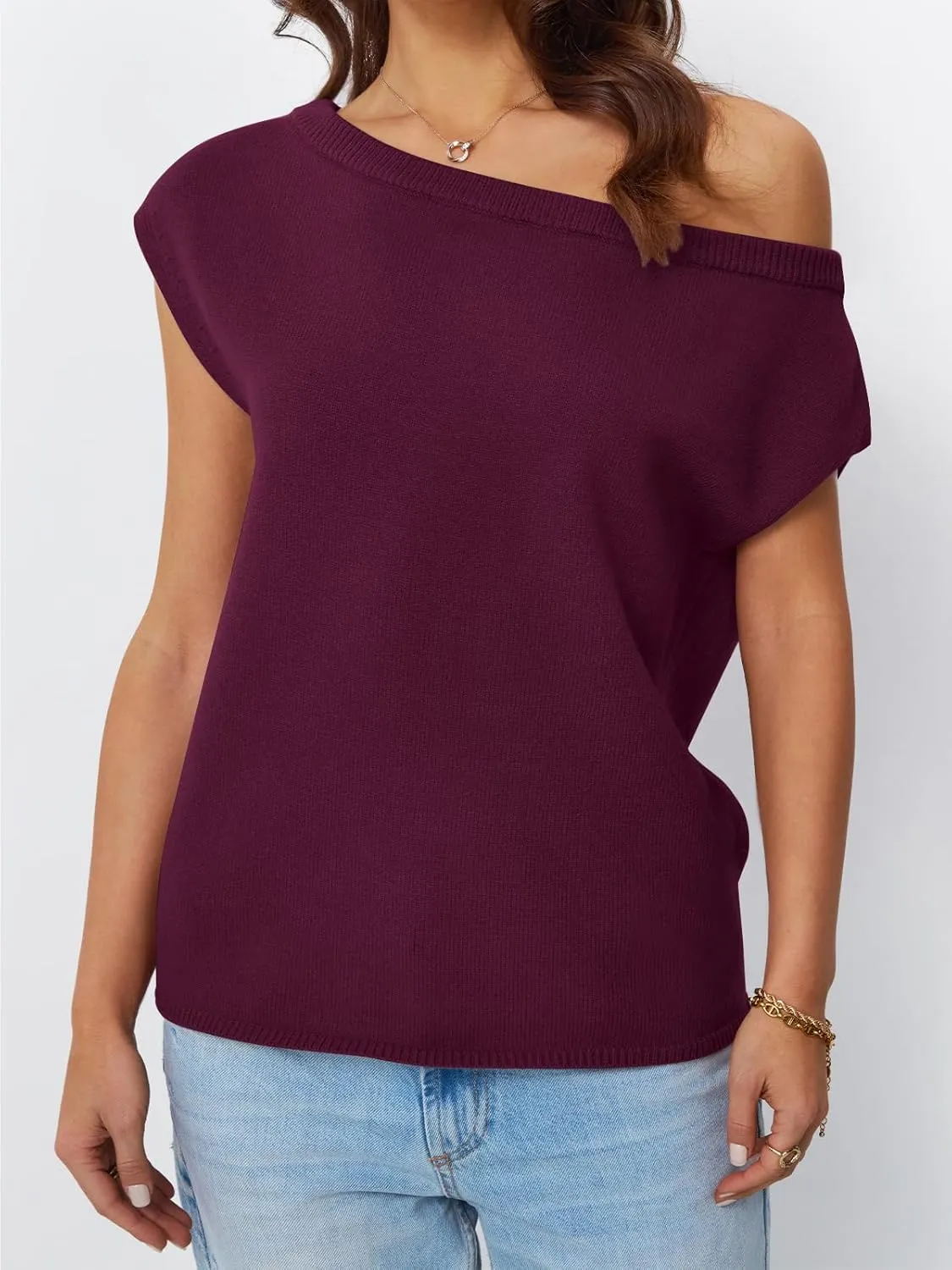LILLUSORY Womens Summer Fashion Off The Shoulder Sweaters Vacation Trendy Going Out Tops Lightweight Knit Pullover 2025