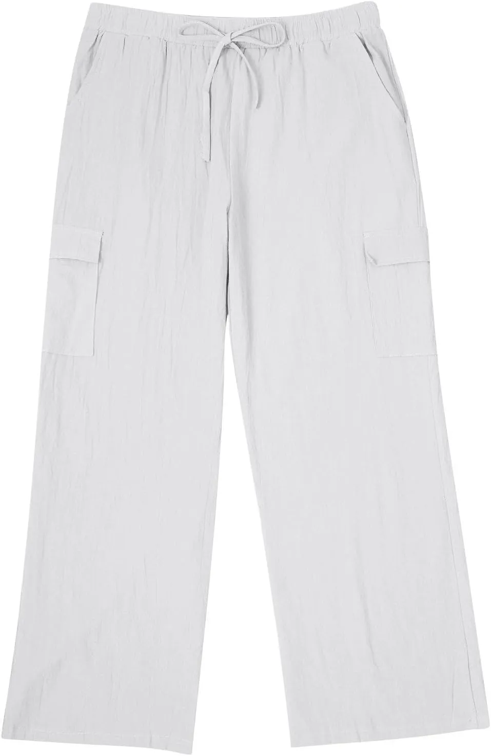 Linen Cargo Pants Men's Lightweight Soft Wide Leg Sweatpants Summer Loose Fit Drawstring Solid Joggers Daily Workout Trousers