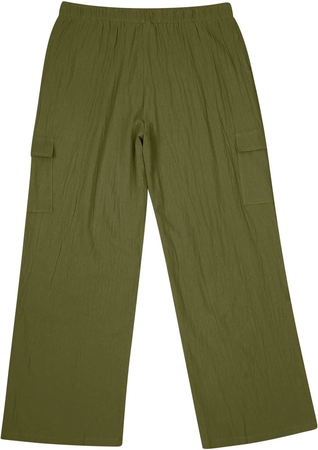 Linen Cargo Pants Men's Lightweight Soft Wide Leg Sweatpants Summer Loose Fit Drawstring Solid Joggers Daily Workout Trousers