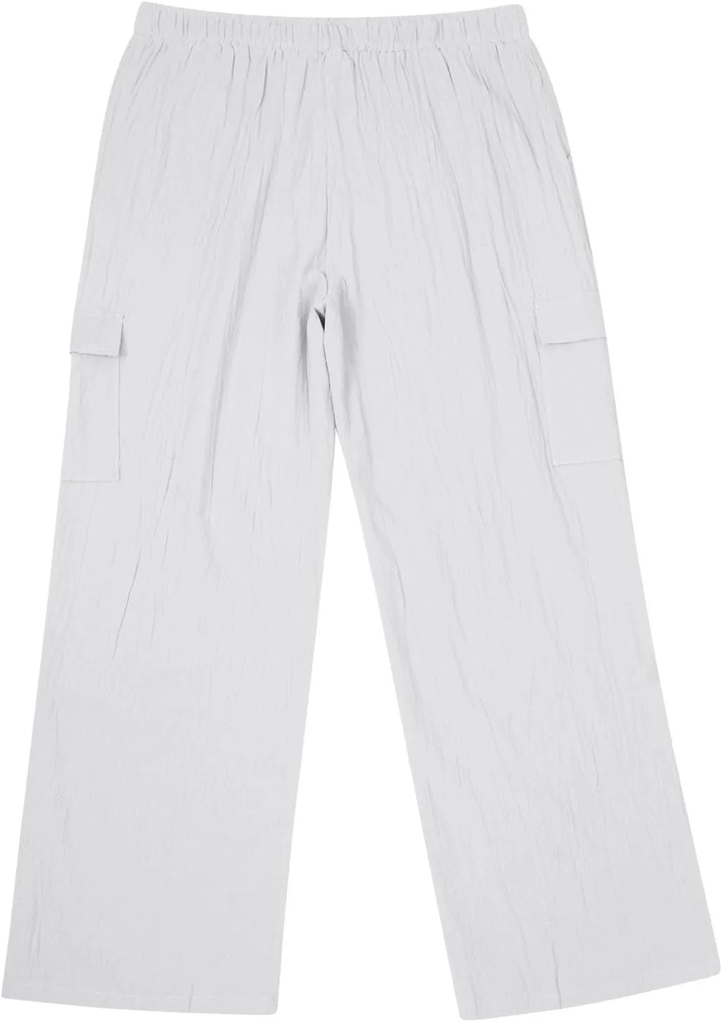 Linen Cargo Pants Men's Lightweight Soft Wide Leg Sweatpants Summer Loose Fit Drawstring Solid Joggers Daily Workout Trousers
