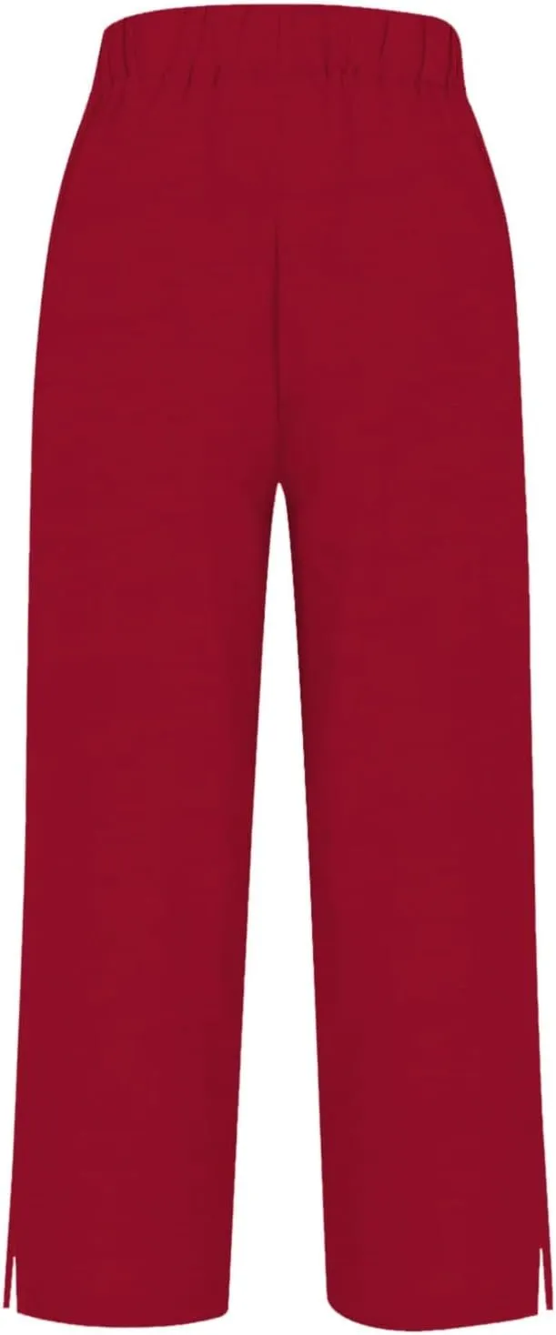 Linen Pants for Women Summer High Waist Straight Leg Lounge Cropped Slacks Soft Side Slits Ankle Trouser with Pocket