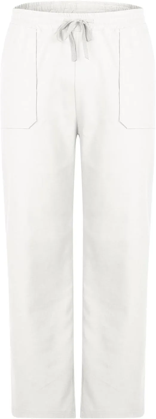 Linen Pants Men Drawstring Elastic Waist Beach Pants Baggy Summer Pants Lightweight Linen Trousers with Pockets