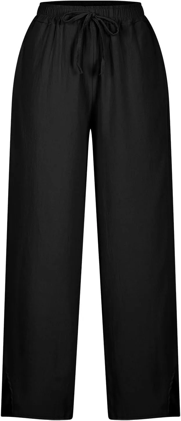 Linen Pants Women 2025 Summer Elastic High Waist Straight Leg Lounge Pant Comfy Soft Beach Trouser Casual Resort Wear