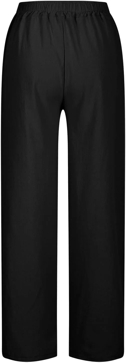 Linen Pants Women 2025 Summer Elastic High Waist Straight Leg Lounge Pant Comfy Soft Beach Trouser Casual Resort Wear