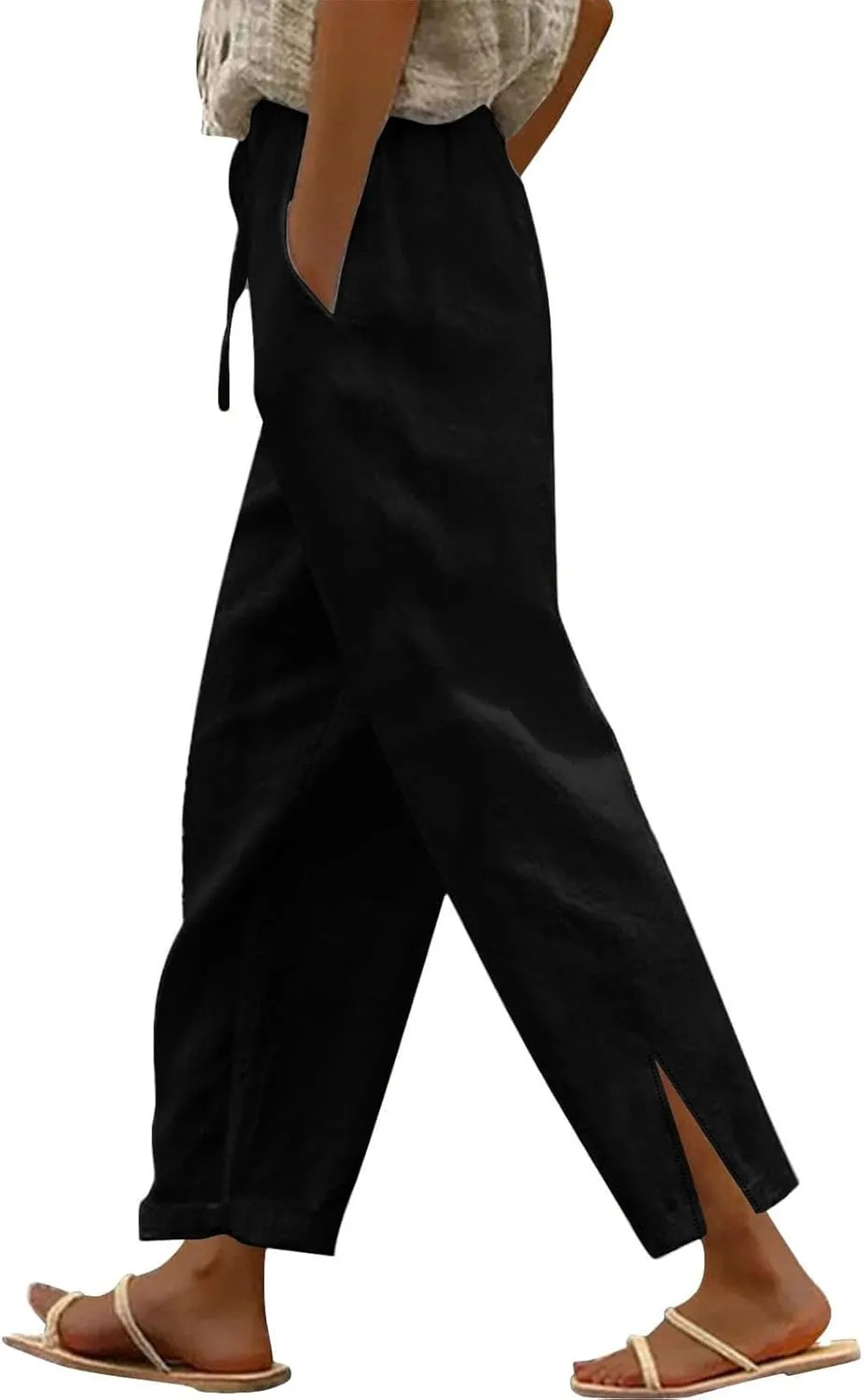 Linen Pants Women 2025 Summer Elastic High Waist Straight Leg Lounge Pant Comfy Soft Beach Trouser Casual Resort Wear