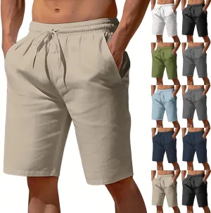 Linen Shorts for Men Elastic Waisted Drawstring Summer Shorts Lightweight Relaxed Fit Beach Short Pants with Pockets