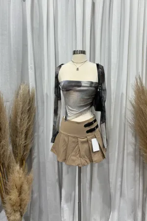 Lissa Pleated Mini Skirt (Khaki Brown)