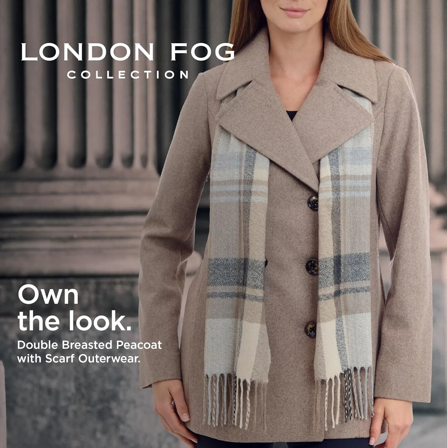 LONDON FOG Women's Double Breasted Peacoat with Scarf