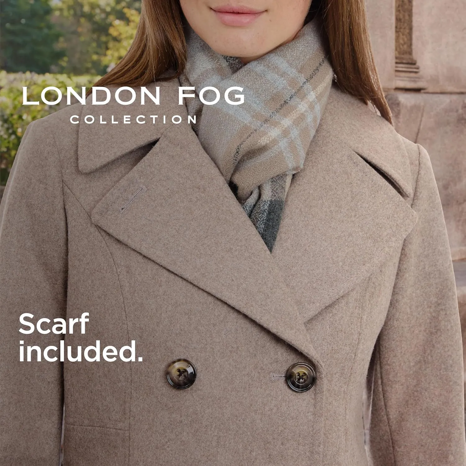 LONDON FOG Women's Double Breasted Peacoat with Scarf