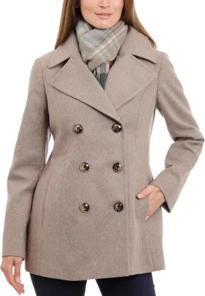 LONDON FOG Women's Double Breasted Peacoat with Scarf