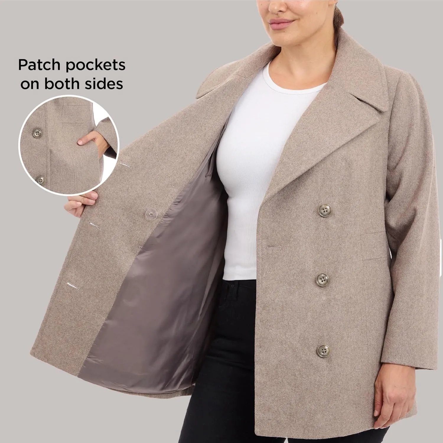 LONDON FOG Women's Plus-Size Double Breasted Peacoat with Scarf