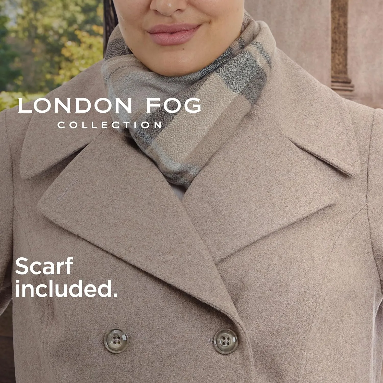 LONDON FOG Women's Plus-Size Double Breasted Peacoat with Scarf