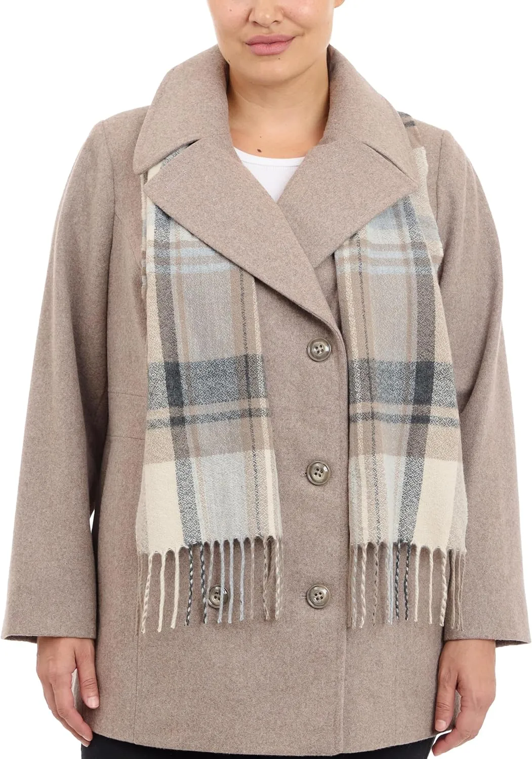 LONDON FOG Women's Plus-Size Double Breasted Peacoat with Scarf