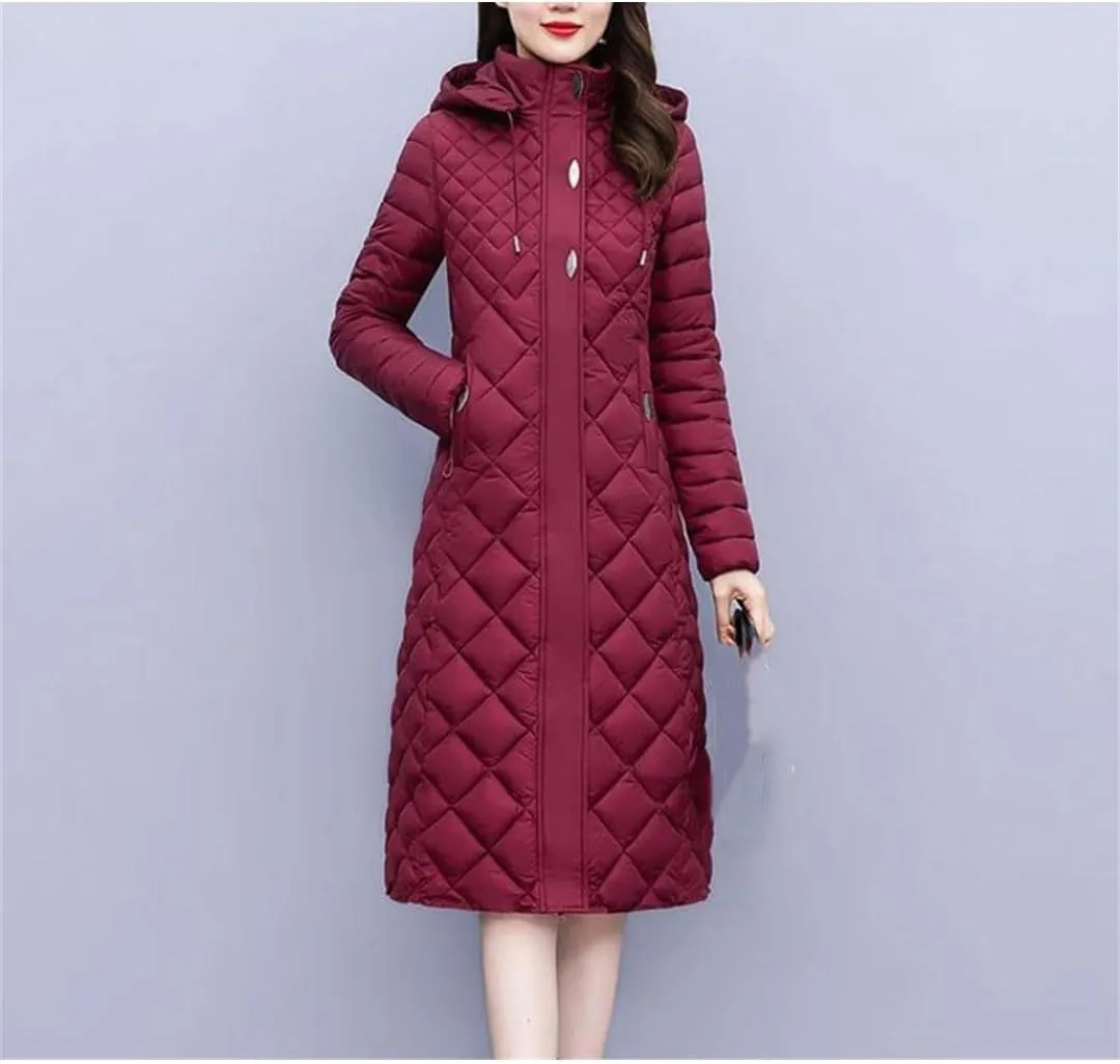 Long Down Cotton Cotton-Padded Jacket Winter Parka Hooded Coat Long Sleeve Slim Jacket Korean Warm Outerwear