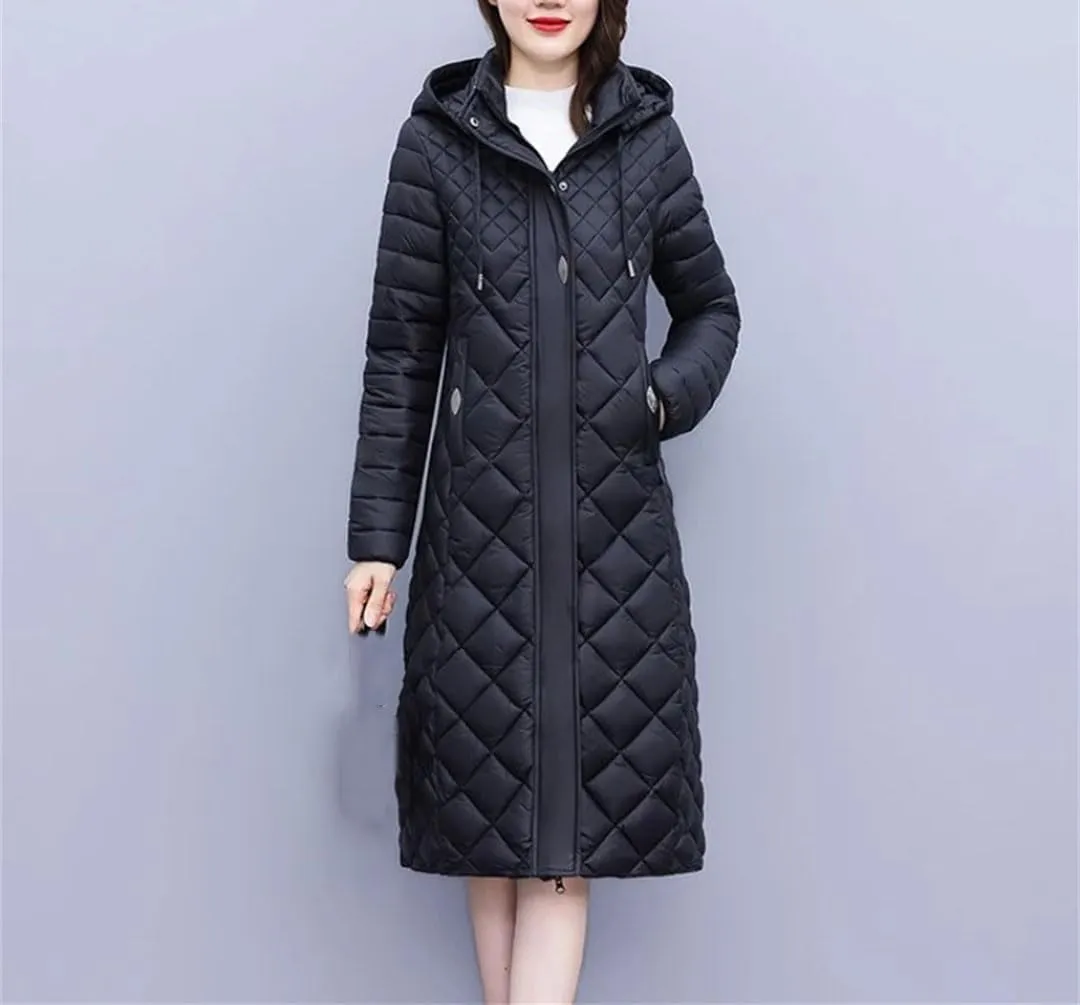 Long Down Cotton Cotton-Padded Jacket Winter Parka Hooded Coat Long Sleeve Slim Jacket Korean Warm Outerwear