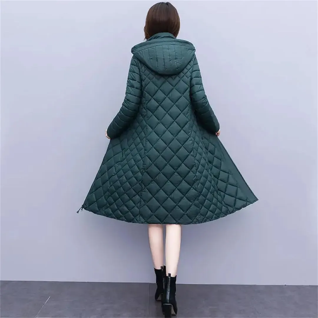 Long Down Cotton Cotton-Padded Jacket Winter Parka Hooded Coat Long Sleeve Slim Jacket Korean Warm Outerwear