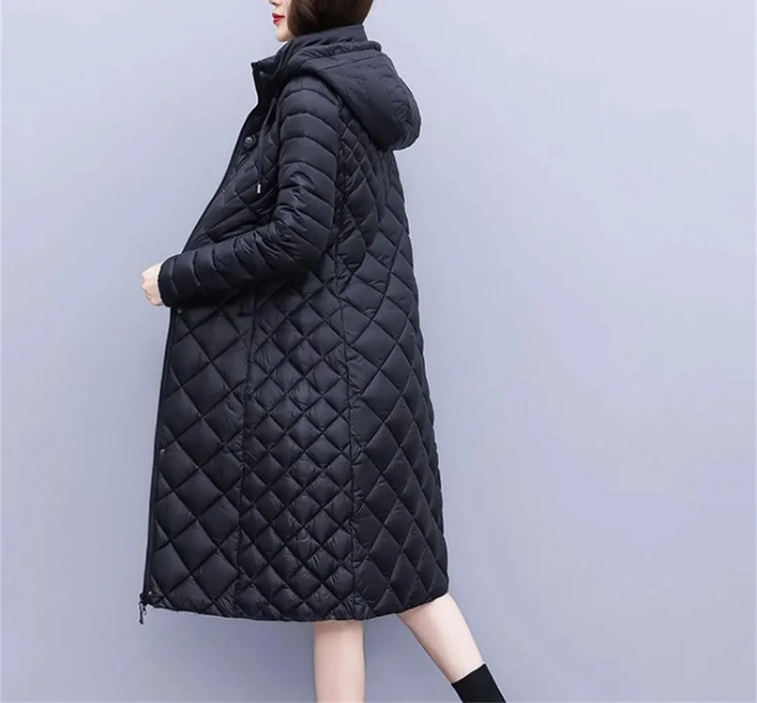 Long Down Cotton Cotton-Padded Jacket Winter Parka Hooded Coat Long Sleeve Slim Jacket Korean Warm Outerwear