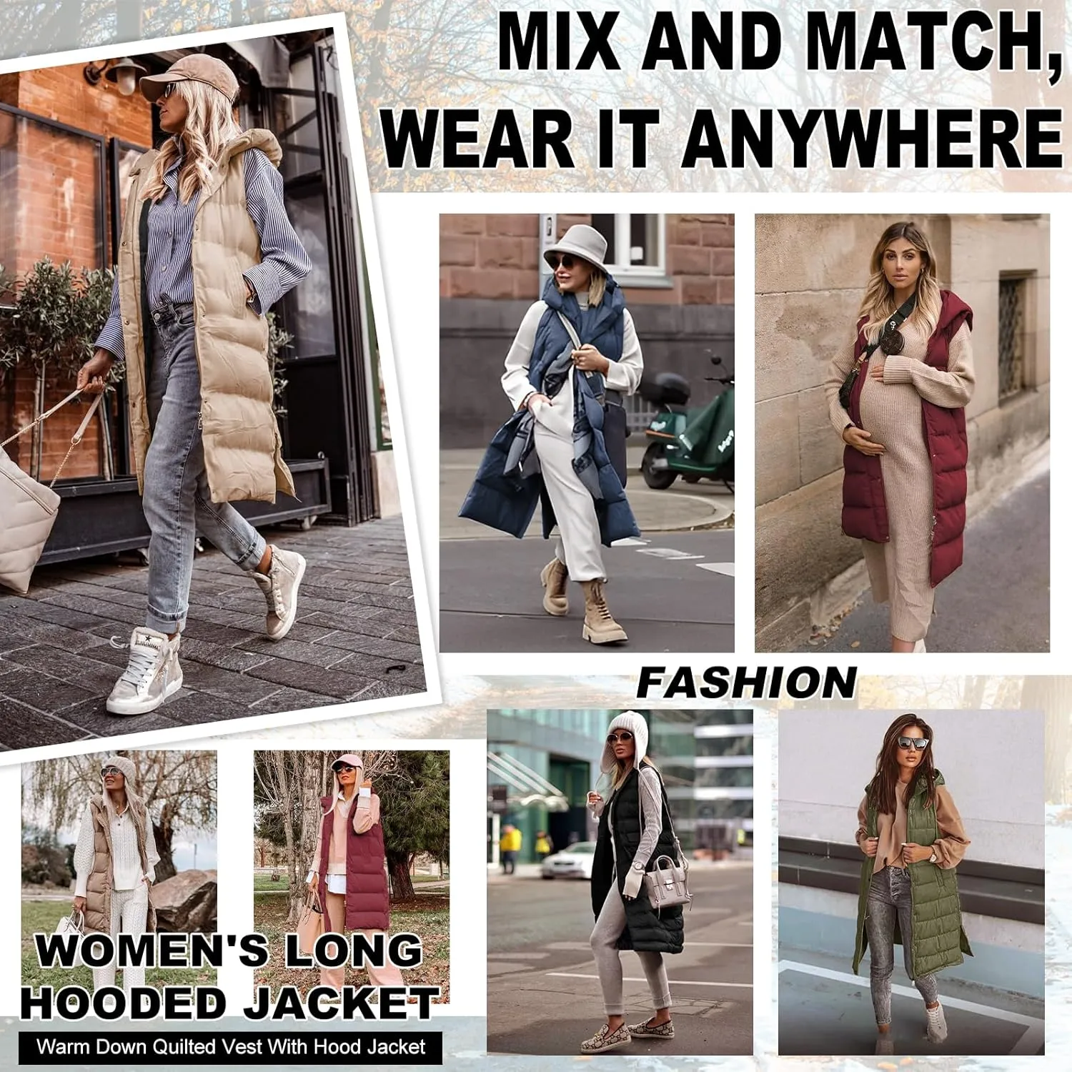 Long Puffer Vest Women Quilted Hooded Vest Zip Up Sleeveless Vests Outerwear Padded Jacket Warm Winter Coat 2025
