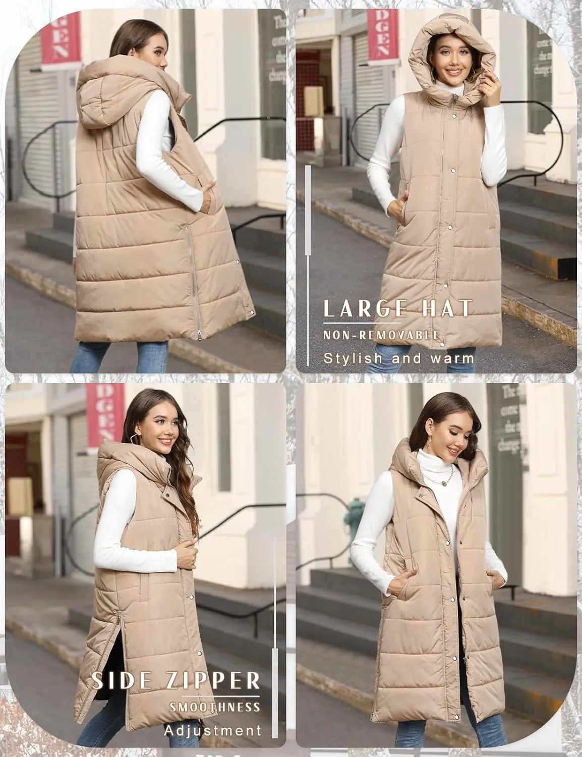 Long Puffer Vest Women Quilted Hooded Vest Zip Up Sleeveless Vests Outerwear Padded Jacket Warm Winter Coat 2025