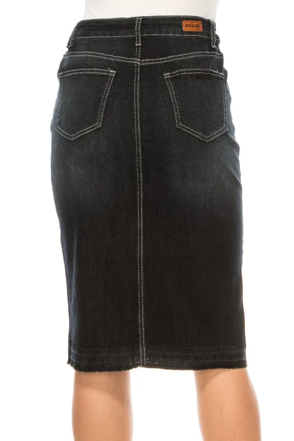 Lucia Denim Skirt in Black Wash- Misses and Plus (XL-3X)