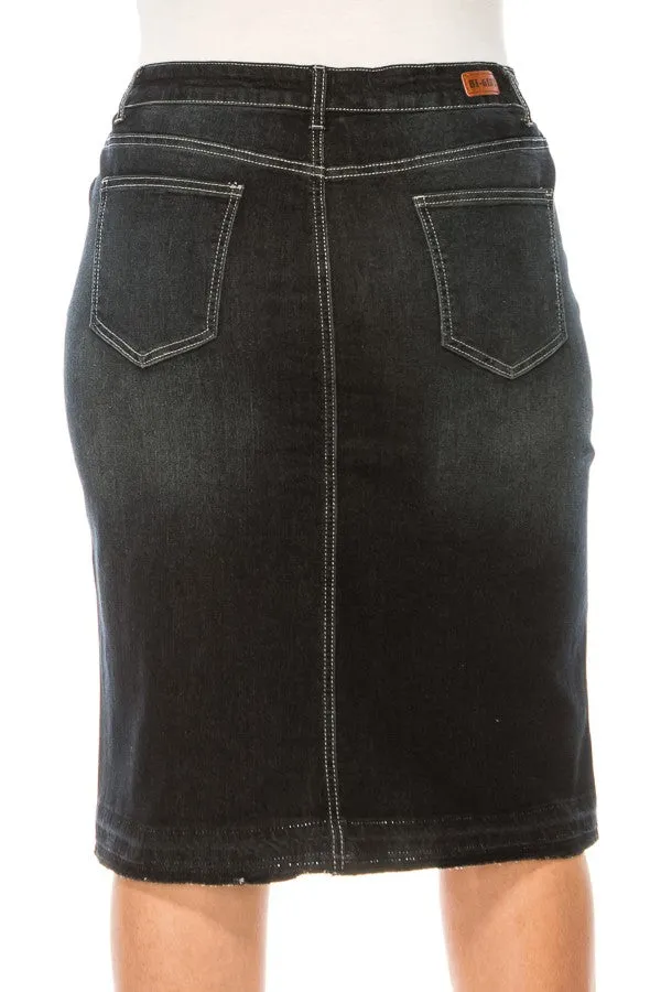 Lucia Denim Skirt in Black Wash- Misses and Plus (XL-3X)