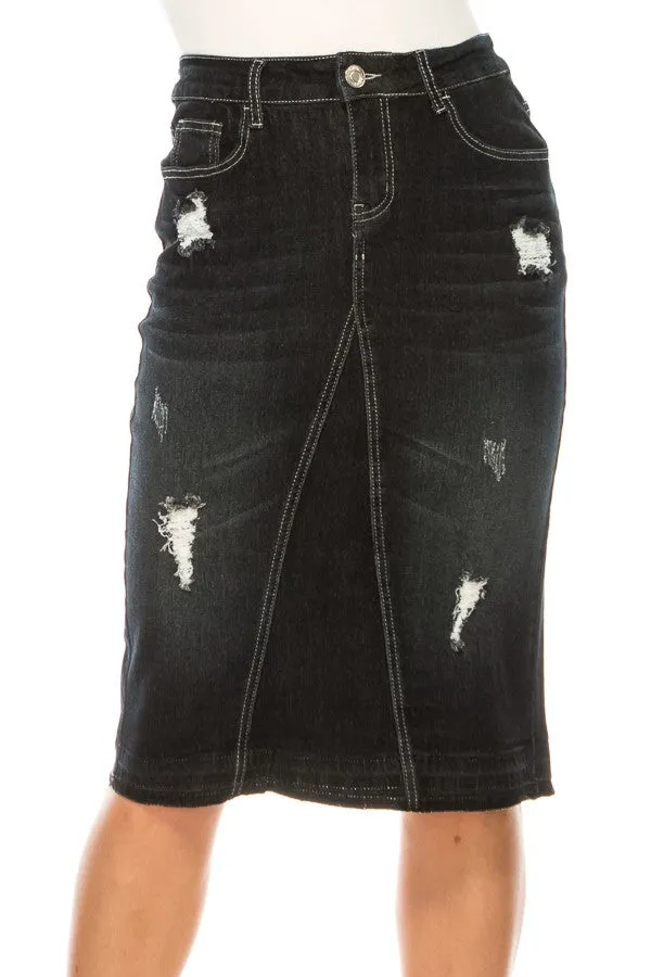 Lucia Denim Skirt in Black Wash- Misses and Plus (XL-3X)