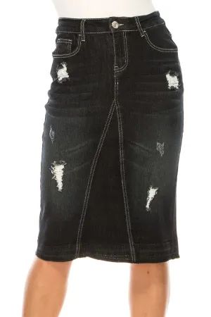 Lucia Denim Skirt in Black Wash- Misses and Plus (XL-3X)