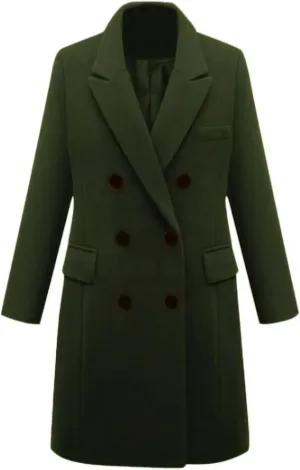 Lu's Chic Women's Elegant Peak Lapel Over Coat Double Breasted Trench Coat Slim Fit Fashion Dressy Casual Long Outerwear