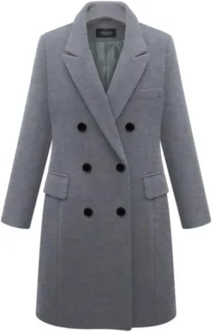 Lu's Chic Women's Elegant Peak Lapel Over Coat Double Breasted Trench Coat Slim Fit Fashion Dressy Casual Long Outerwear