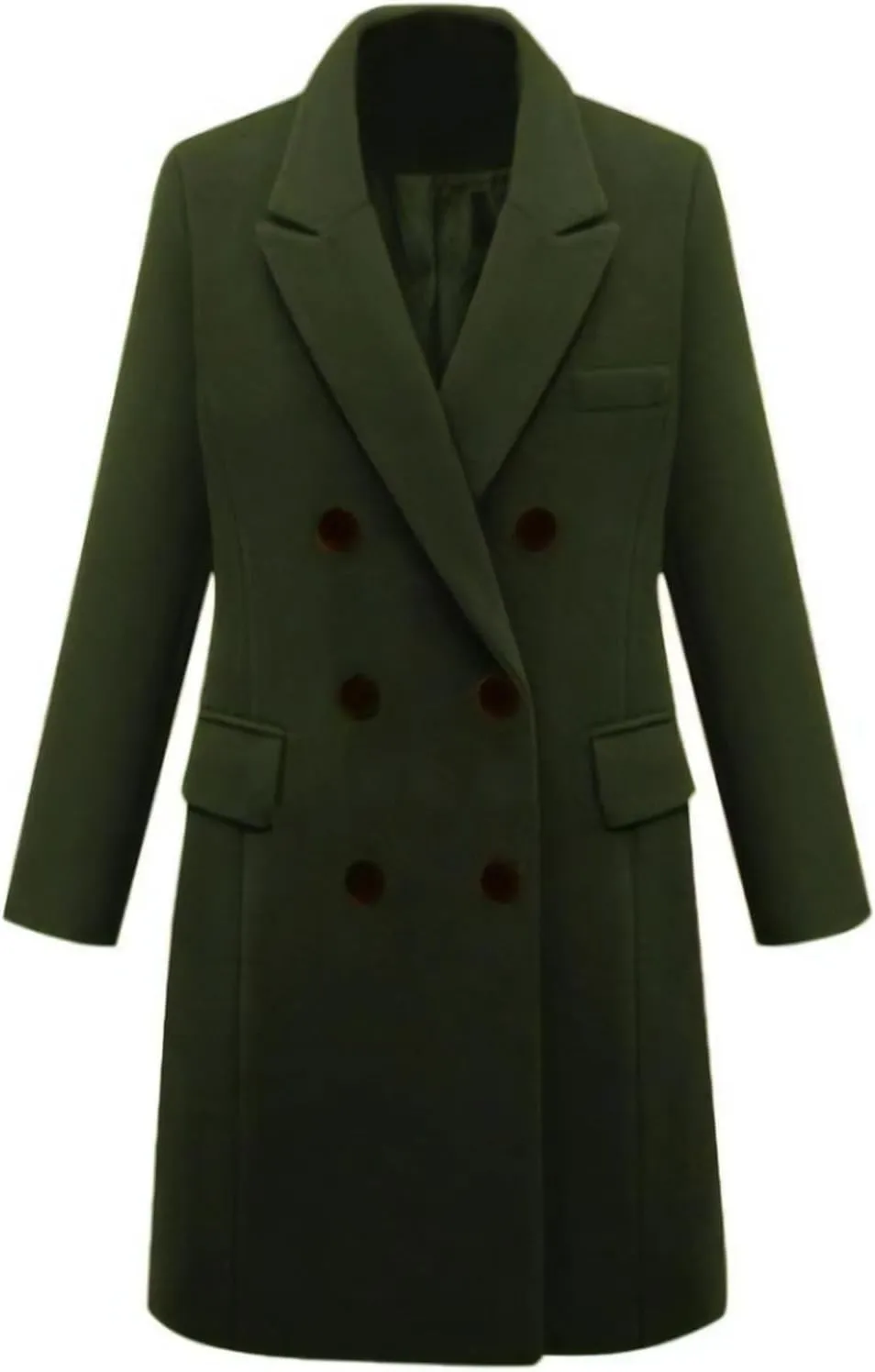 Lu's Chic Women's Elegant Peak Lapel Over Coat Double Breasted Trench Coat Slim Fit Fashion Dressy Casual Long Outerwear