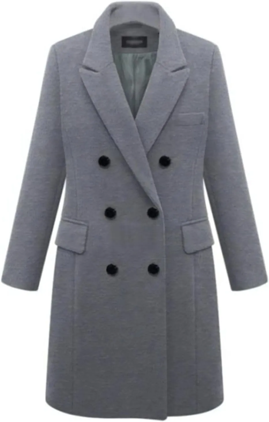 Lu's Chic Women's Elegant Peak Lapel Over Coat Double Breasted Trench Coat Slim Fit Fashion Dressy Casual Long Outerwear