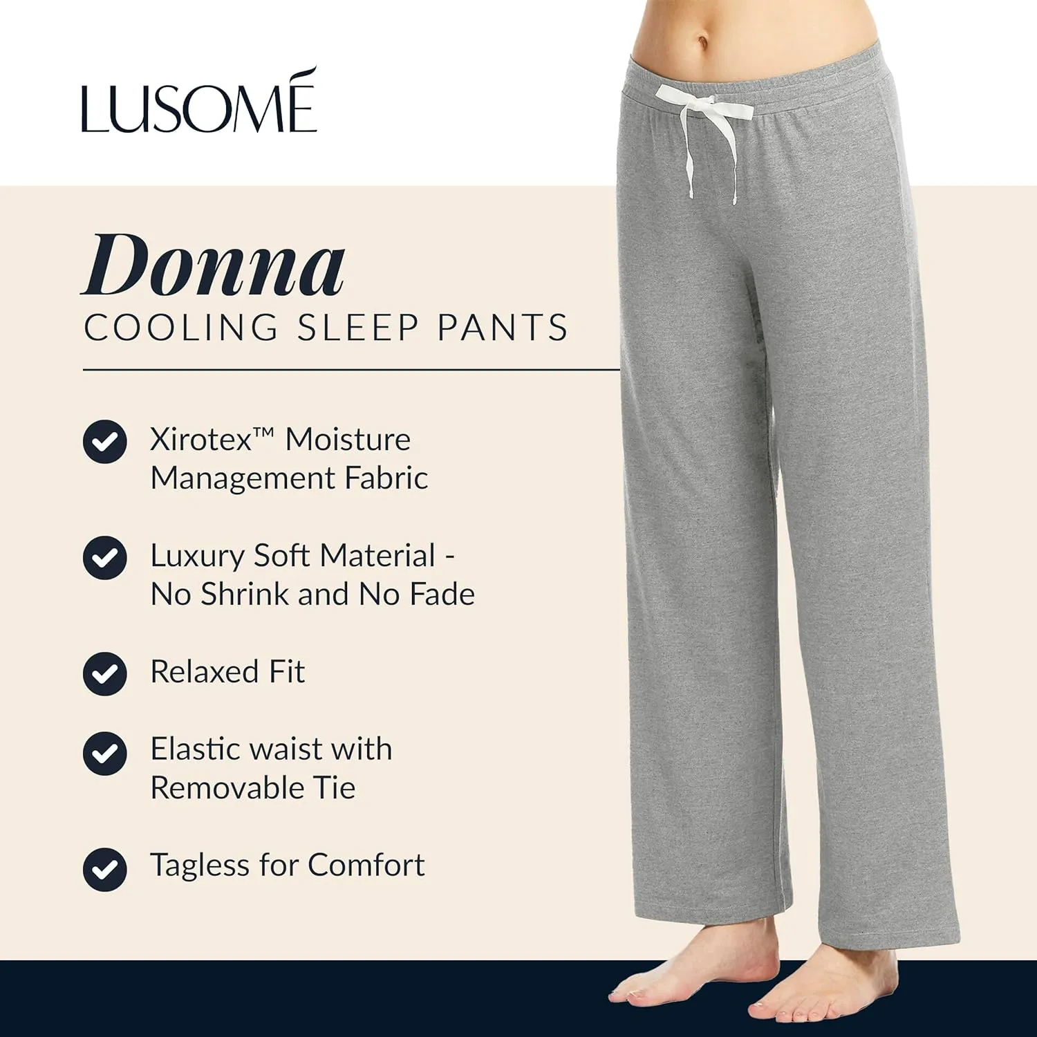 Lusome Donna Sleep Pants for Hot Flash Relief, Cooling Pajama Pants for Night Sweats and Hot Sleepers, Cooling PJs for Women