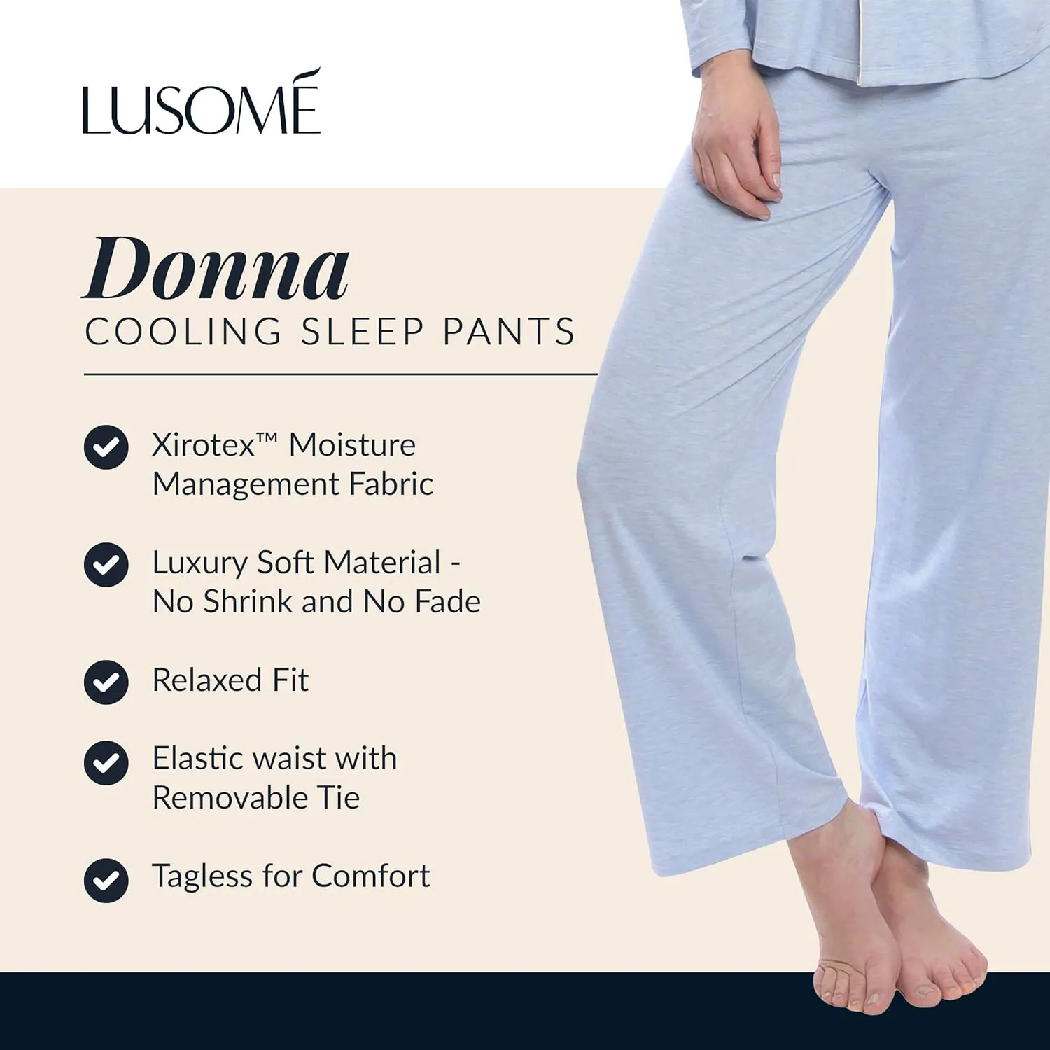 Lusome Donna Sleep Pants for Hot Flash Relief, Cooling Pajama Pants for Night Sweats and Hot Sleepers, Cooling PJs for Women