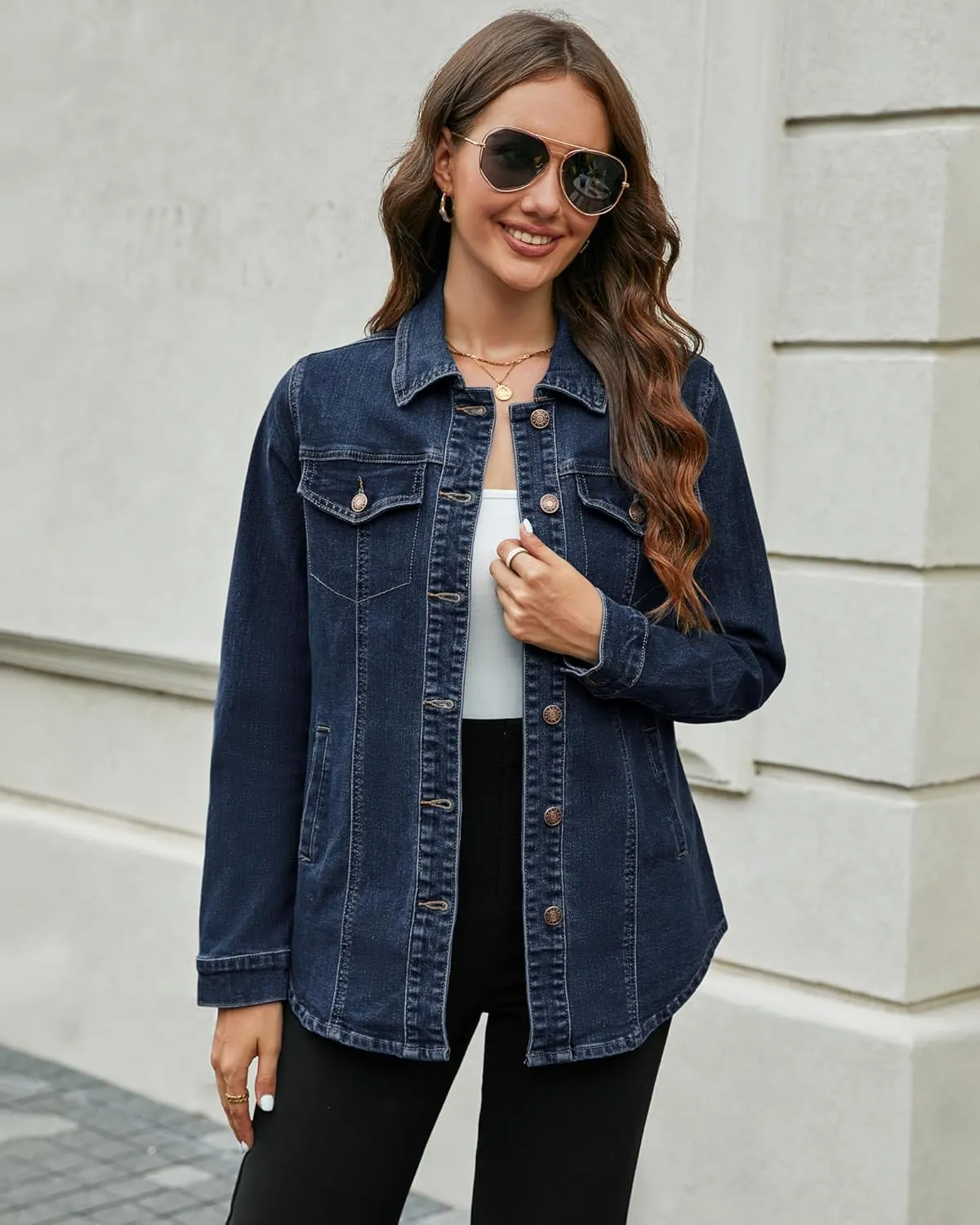 luvamia 2025 Jean Jackets for Women Fashion Denim Jacket Western Oversized Shacket Jacket Button Up with Pockets