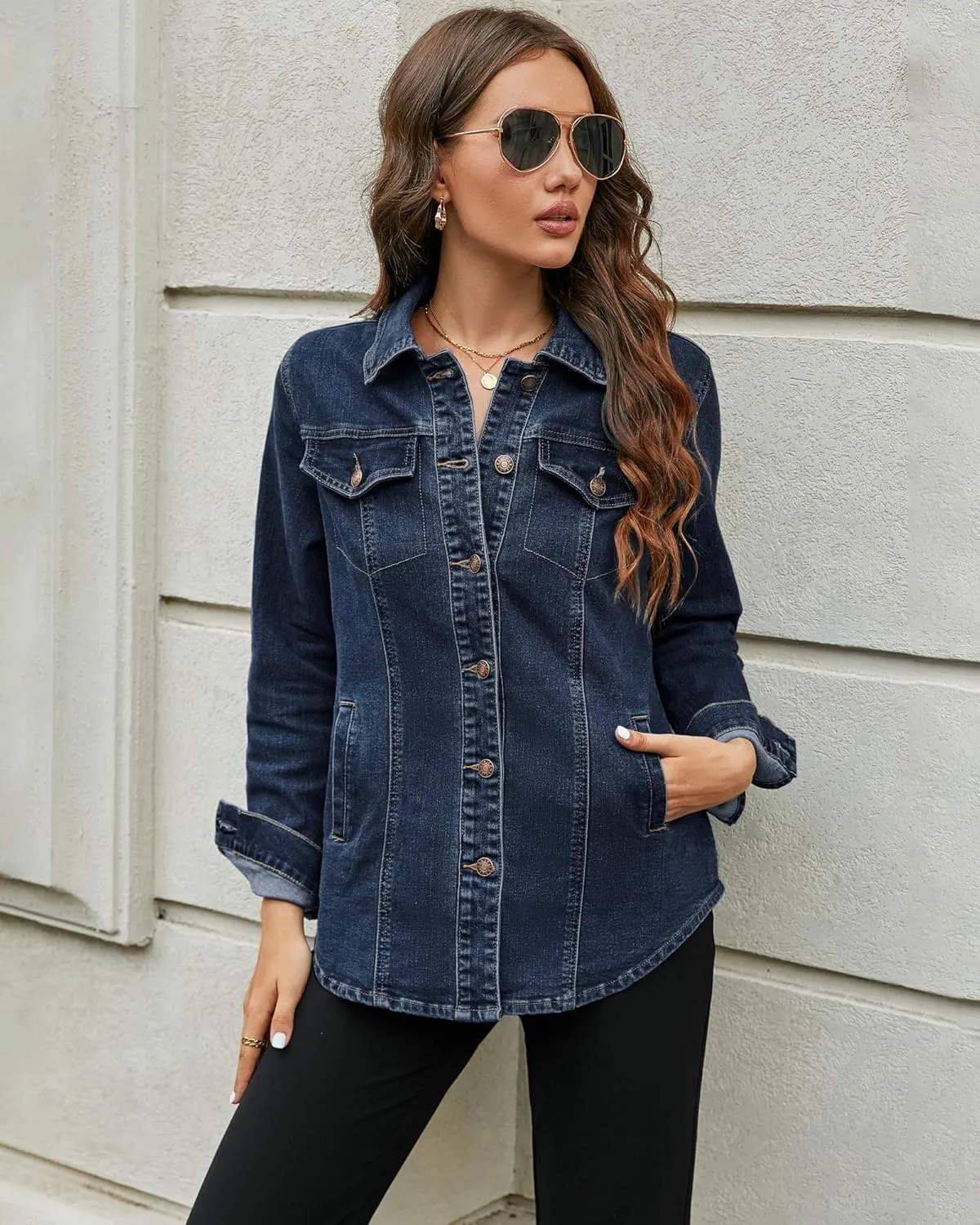 luvamia 2025 Jean Jackets for Women Fashion Denim Jacket Western Oversized Shacket Jacket Button Up with Pockets