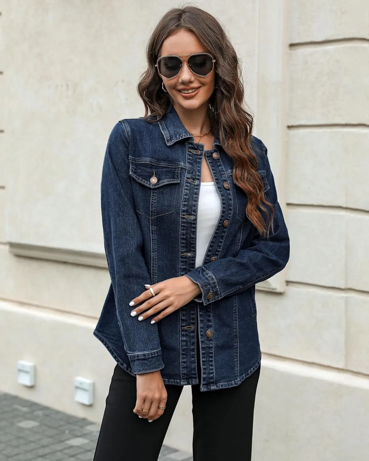 luvamia 2025 Jean Jackets for Women Fashion Denim Jacket Western Oversized Shacket Jacket Button Up with Pockets