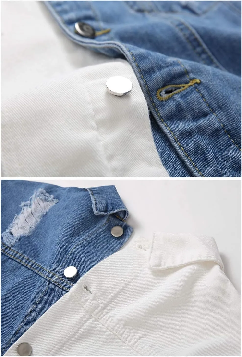 LZLER Jean Jacket for Men,Separable Left&Right Ripped Slim Fit Mens Denim Jacket