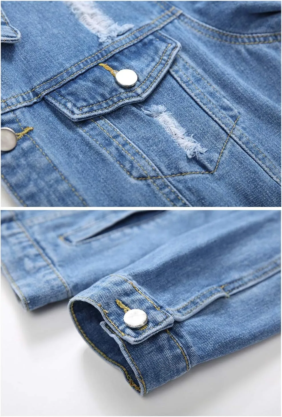 LZLER Jean Jacket for Men,Separable Left&Right Ripped Slim Fit Mens Denim Jacket